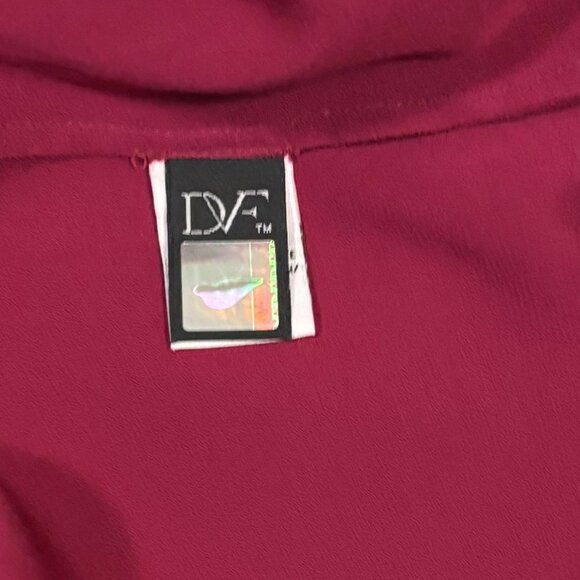 Diane Von Furstenberg Burgundy Silk Pleated Collar Long Sleeve Dress Size 6 - Picture 7 of 9